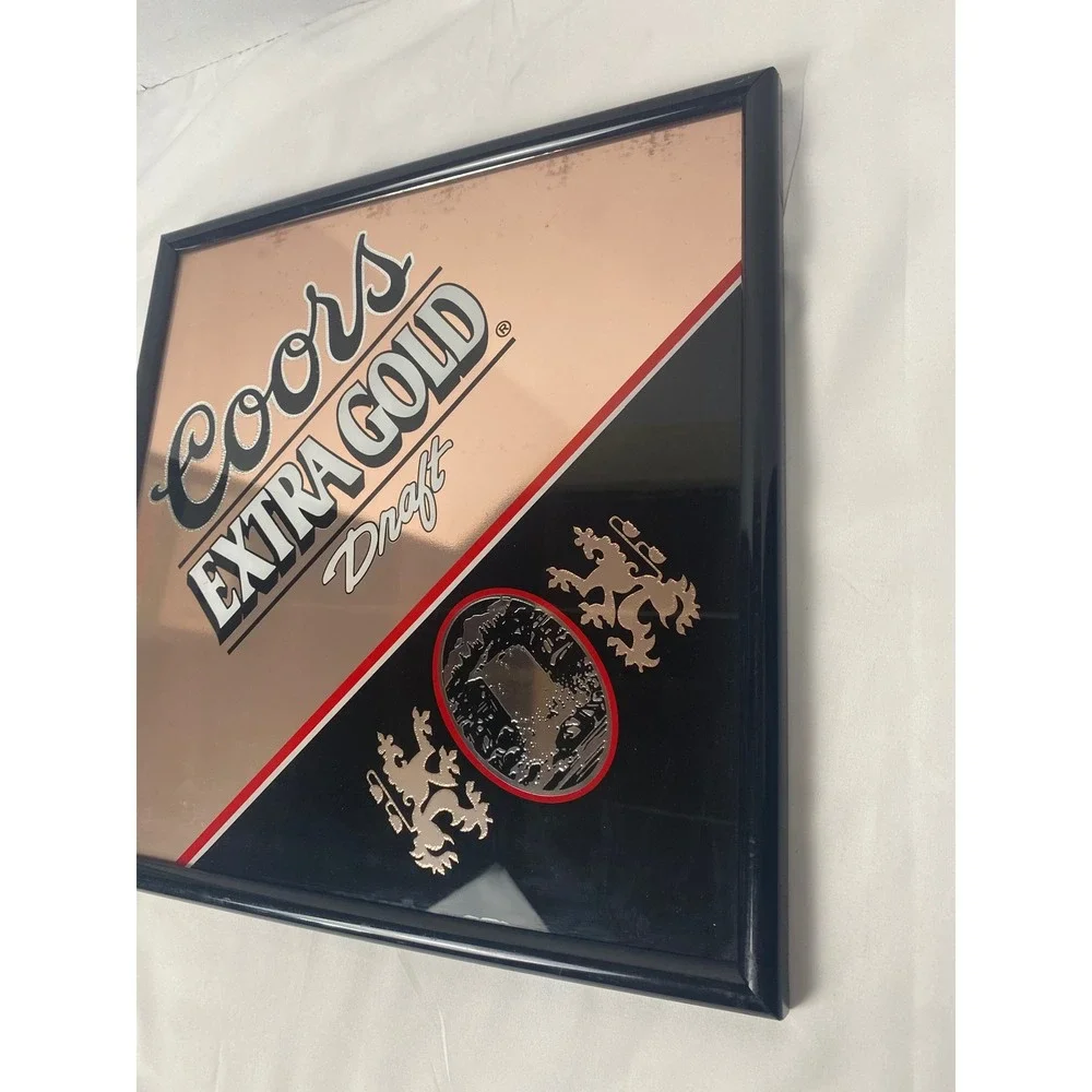 Coors Extra Gold Draft Bar Mirror 16x16 Gold Black Acryl Etch Sign 1993 Vintage